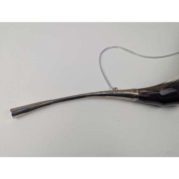 Metal Mounted Horn Drinking Cup Decorative Horn Drinking Vessel with Chain - Picture 7 of 9